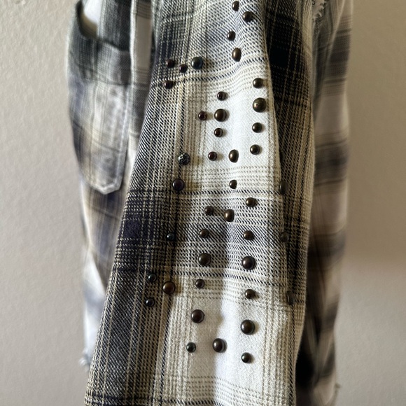 FREE PEOPLE plaid high low studded top. - Picture 7 of 12